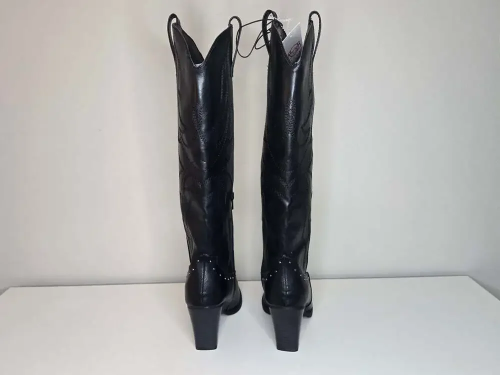 Sugar Nails Studs Women's Western Boots Black Flame Pattern Size 8.5M